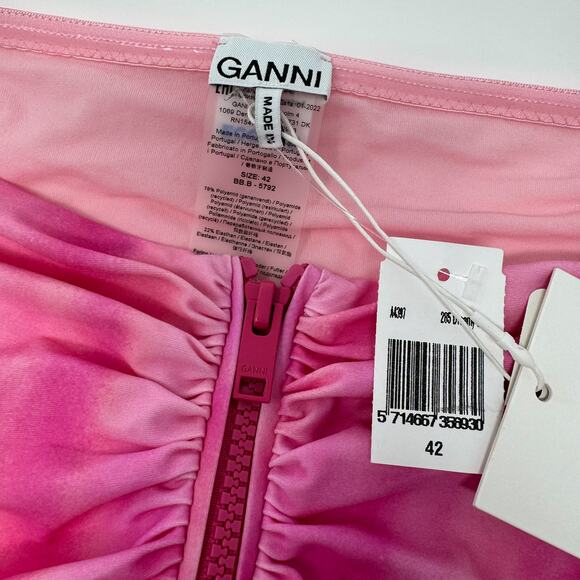 GANNI Pink Tie Dye Front Zip Bandeau Bikini TOP - Picture 8 of 9